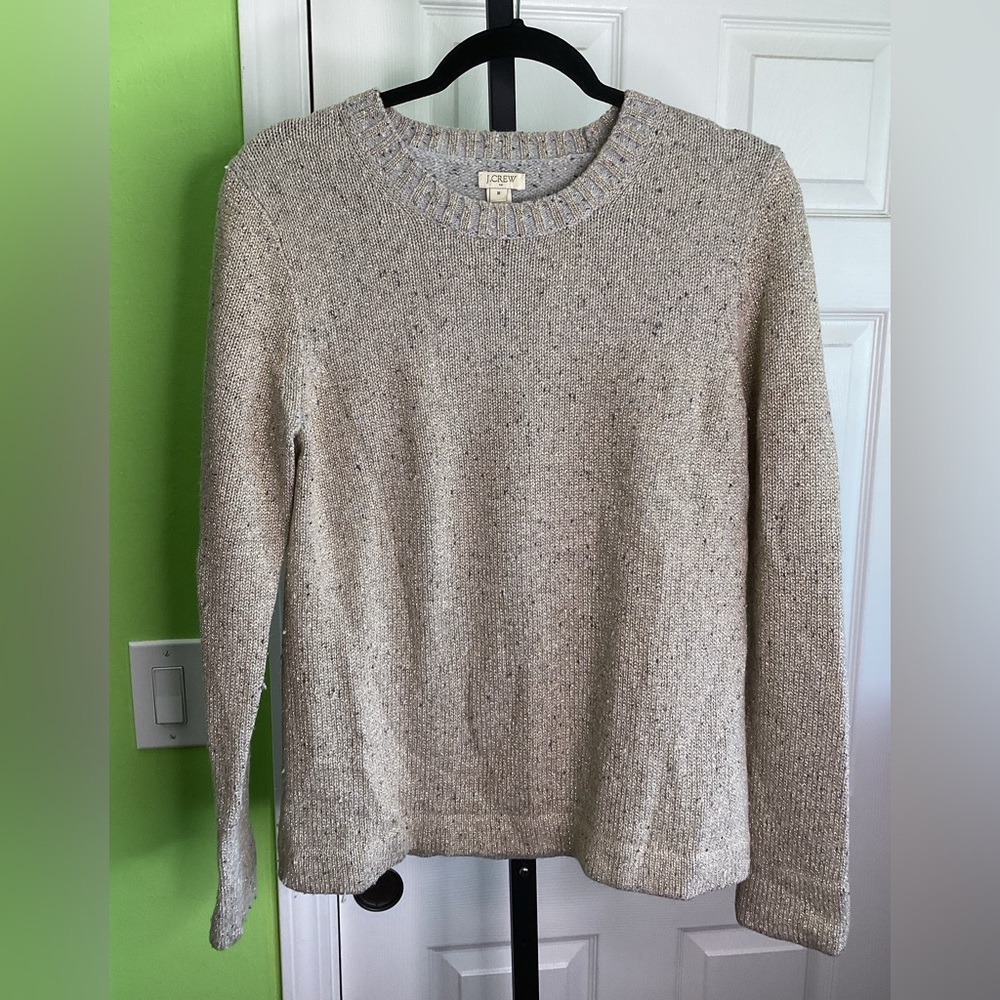 J. Crew Tan Gold Thread Lambs Wool Blend Sweater, size Medium